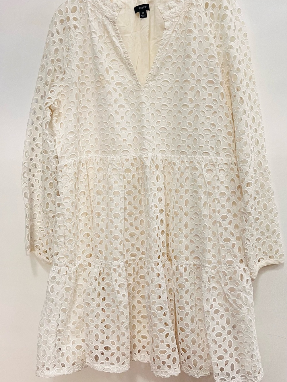 J. Crew Cream Eyelet Tiered long Sleeve Dress